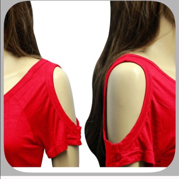 Soft Bright Red Cold Shoulder Tee size M 3XHP - Picture 7 of 7